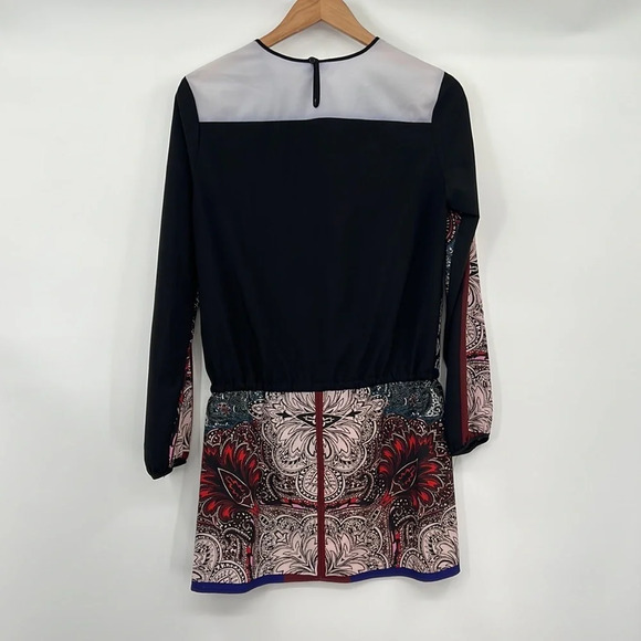 Clover Canyon Dress Womens XS Red Blue Printed Bubble Sleeve Mini V Neck - Picture 8 of 11